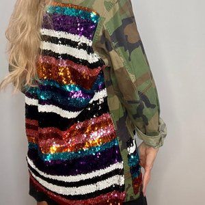 One of a Kind Camo Sequin Embellished Army Jacket by Hi Gorgeous S/M/L